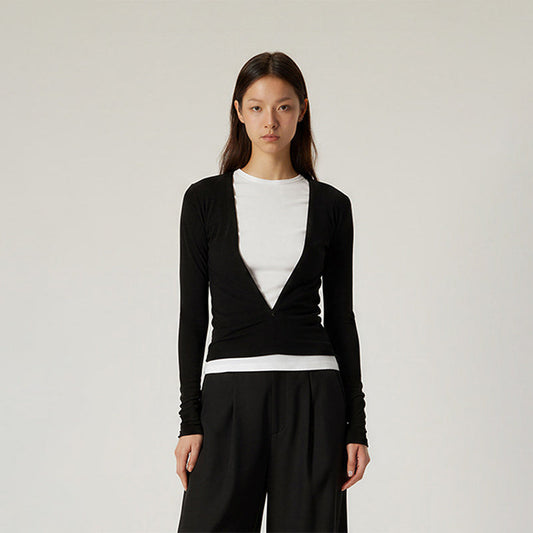 Zip adjustable V-neck slim top