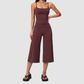 Wholesale Women's Brushed Spaghetti-Strap Tank Top & Wide-Leg Cropped Pants Set – Seam-Detail 2-Piece Yoga Set