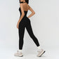 Halter neck backless tank top + high-waisted leggings 2-piece set