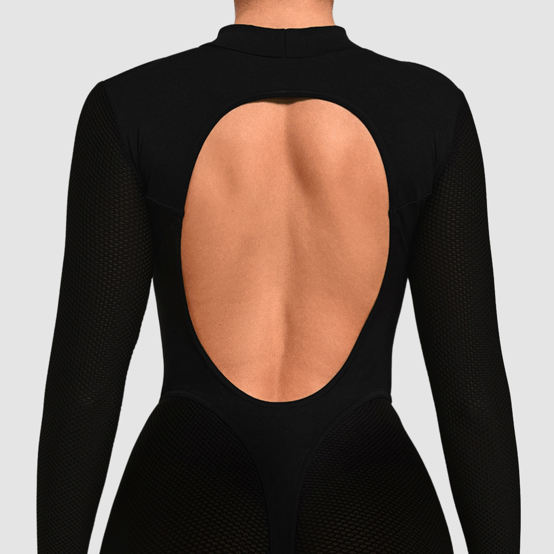 Wholesale Women's Mesh Panel Long Sleeve  Yoga Bodysuit