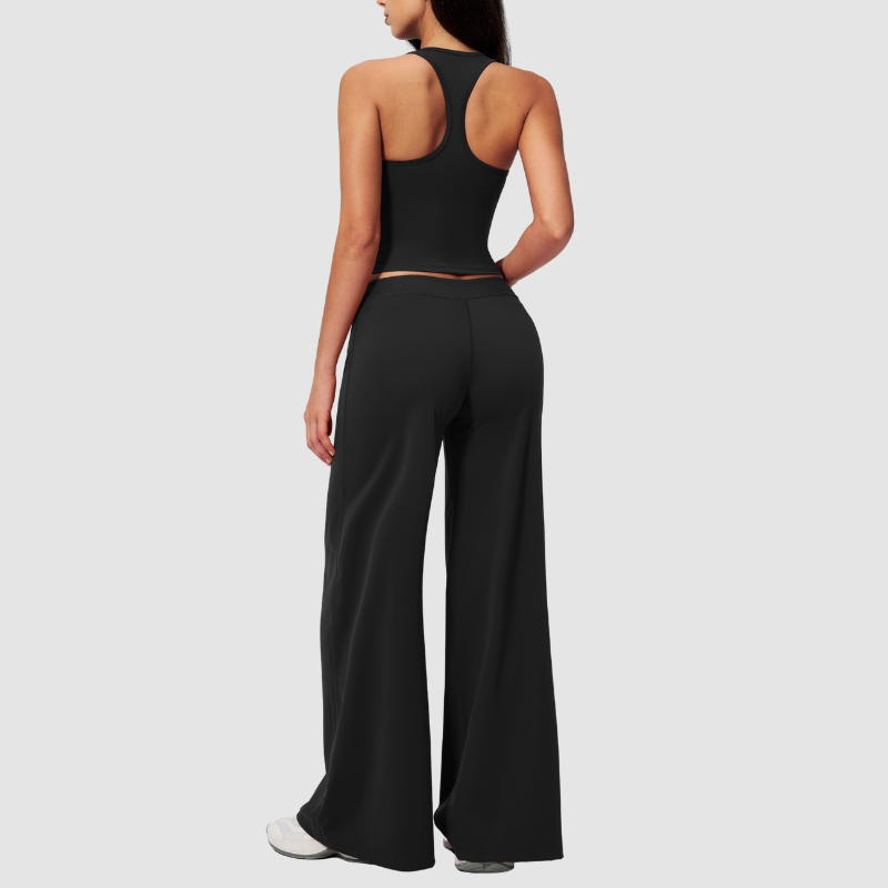 Wholesale Seam-Detail Cropped Vest & Hip-Lifting Wide-Leg Pants Set