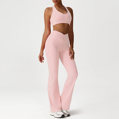 Cross-Back Sports Bra + Flared Leg Pants 2-Piece Set