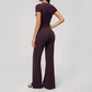 Wholesale Women's Buttery Soft Short Sleeve Crop Top & Flare Pants Yoga Set