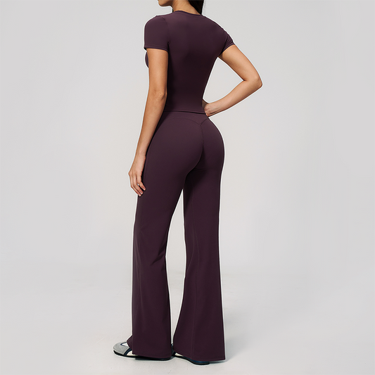 Wholesale Women's Buttery Soft Short Sleeve Crop Top & Flare Pants Yoga Set