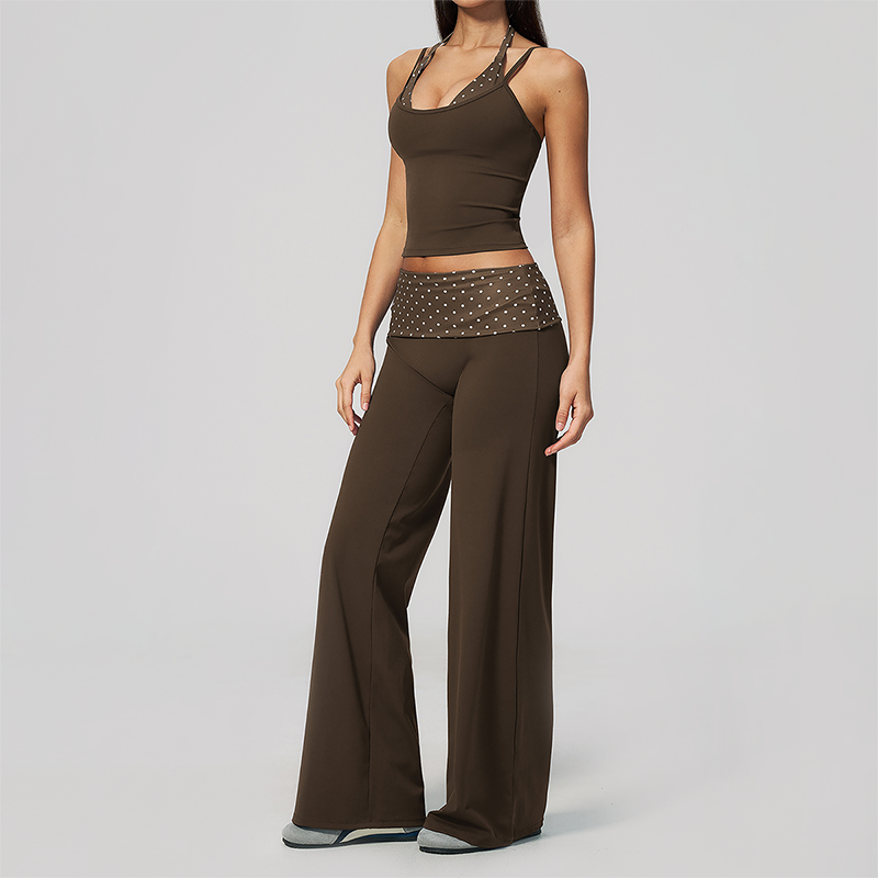 Wholesale Women's Polka Dot & Stripe Yoga Set Tank Top & Wide-Leg Pants w/ Chest Pad