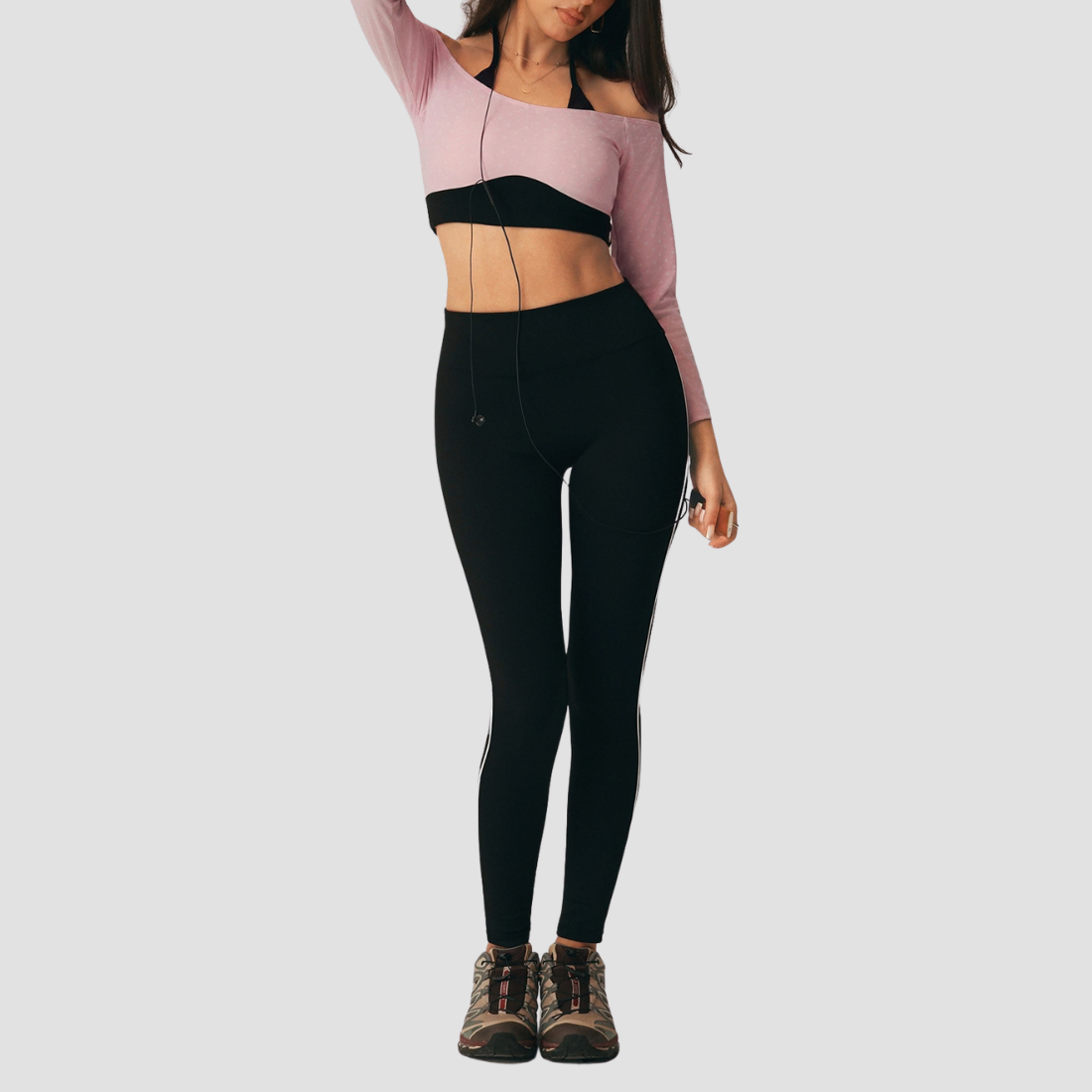 Wholesale Women's Bare-skin Feel Long-Sleeve Tops+Hip-lift Cropped Pants Yoga Set
