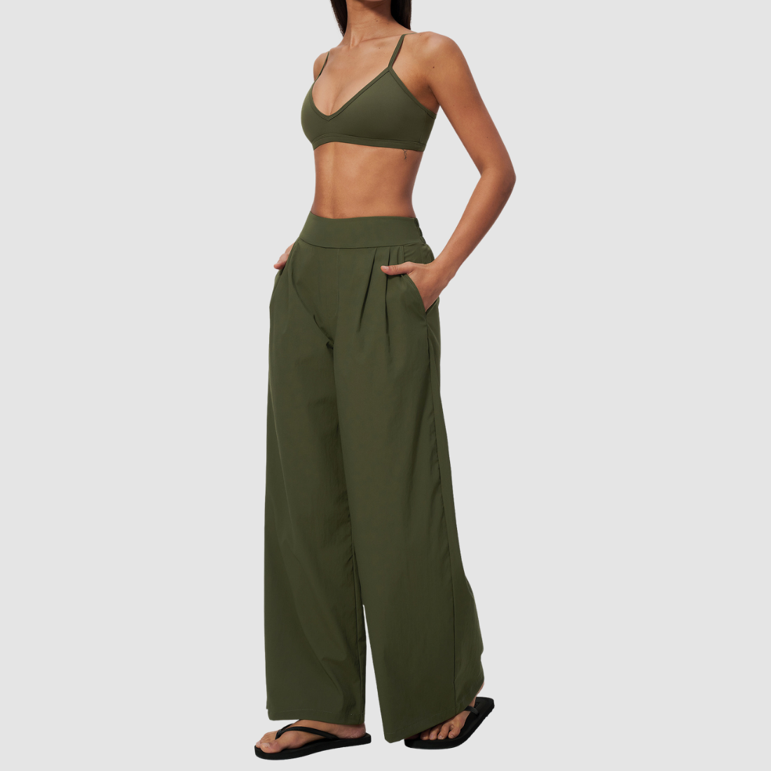 Wholesale Women's Brushed Cross-Back Bra & Wide-Leg Pants Yoga Set