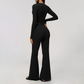 Wholesale Women's Cream-Feel Fleece Long Sleeve Top & High waisted flared Pants Set