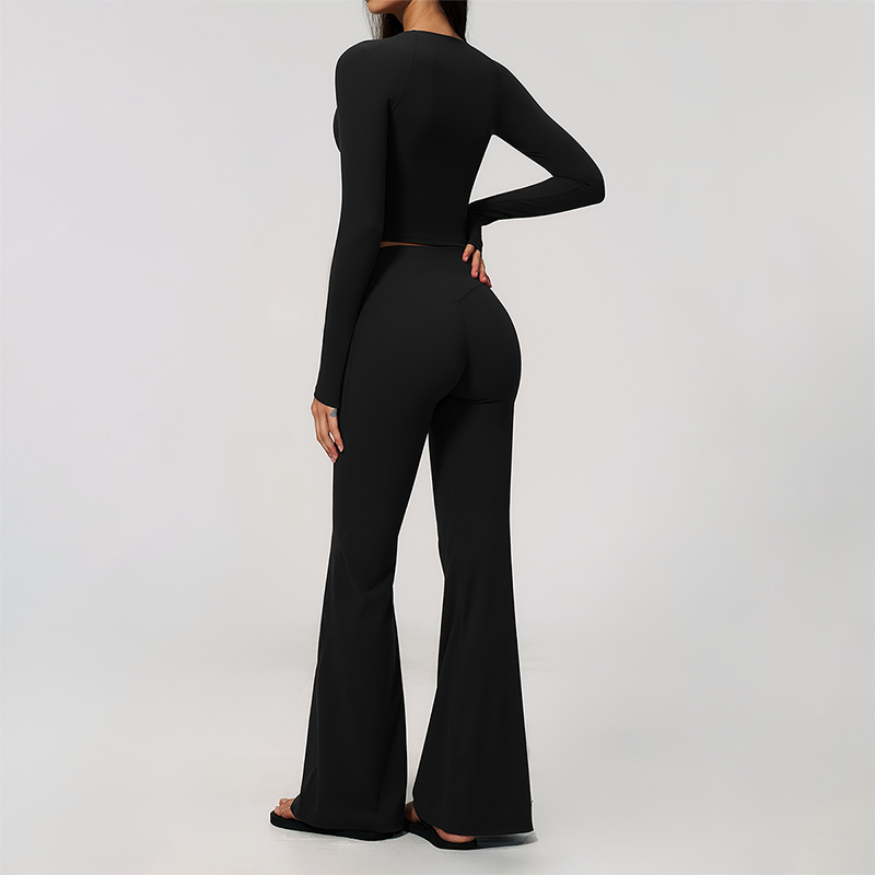 Wholesale Women's Cream-Feel Fleece Long Sleeve Top & High waisted flared Pants Set