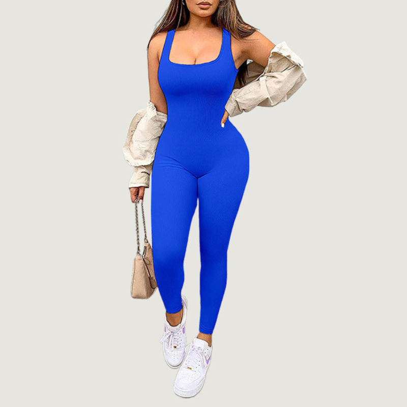 Women's removable chest pad square neck jumpsuit