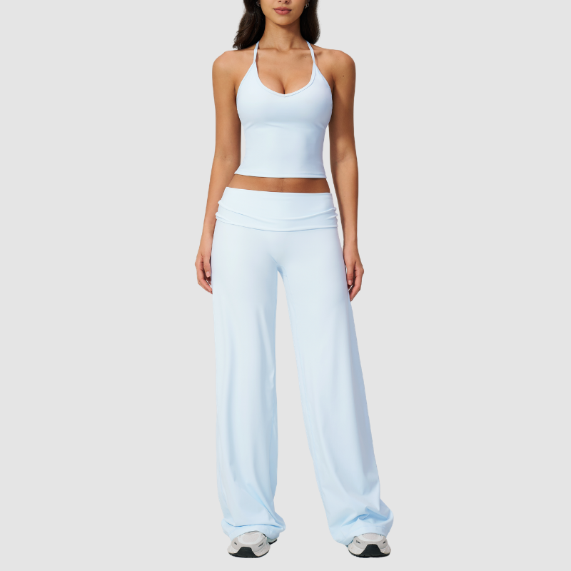 Wholesale Breathable Tank Top& Fold-up High Waist Flare Leggings Set