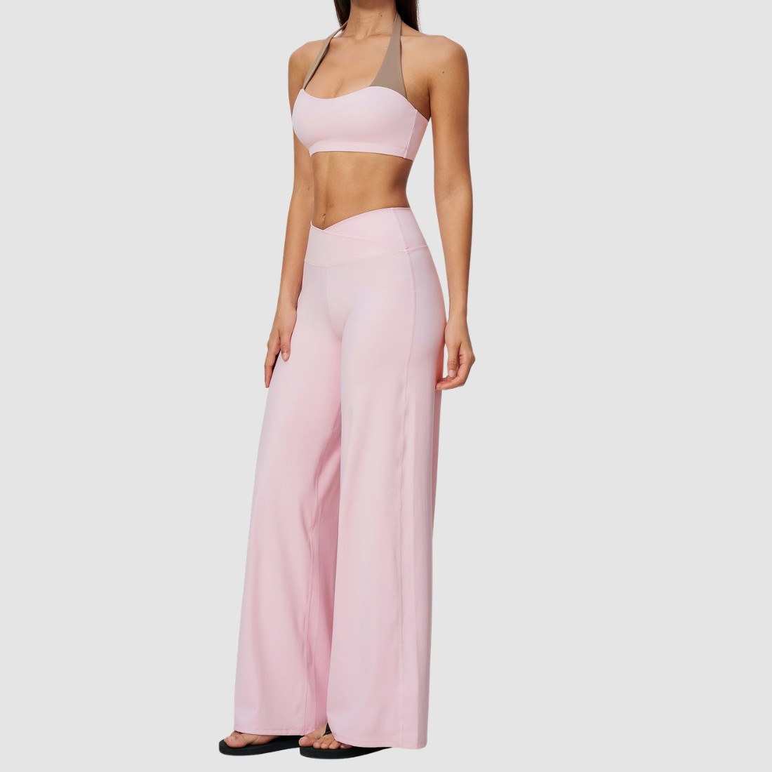Wholesale Women's Halter Sports Bra & Wide-Leg Pants Two-Piece Set