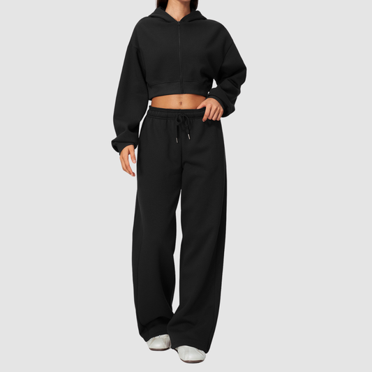 Wholesale Women's Warm Fleece-Lined Zip Up Hoodie & Sweatpants Set