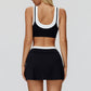 Contrast color sports bra + Anti-exposure short skirt