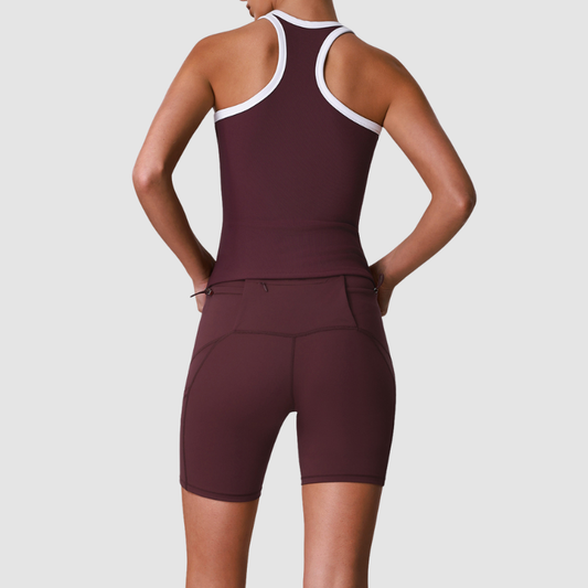 Wholesale Women's Color-Block Racerback Tank Top + High-Waist Cycling Shorts Set – Gym Yoga Fitness Set