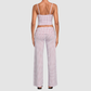 Wholesale Women's Activewear Retro Print Fold-Over Waist Top & Straight-Leg Pants Set