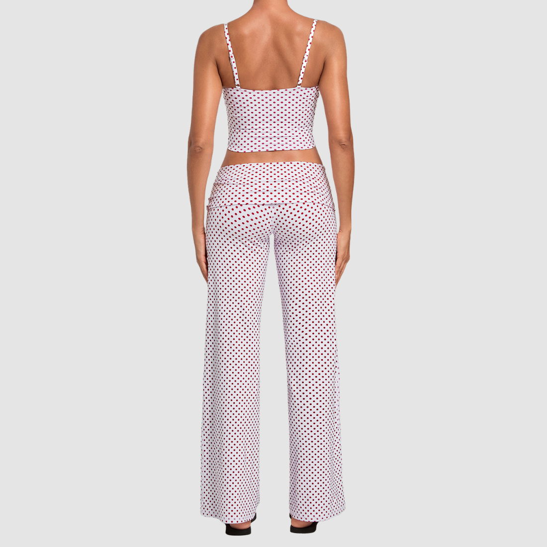 Wholesale Women's Activewear Retro Print Fold-Over Waist Top & Straight-Leg Pants Set
