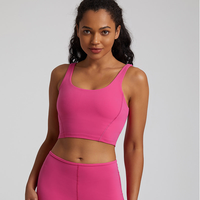 High-waisted nude leggings+U-shaped neckline sports bra 2-piece set