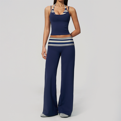 Wholesale Women's Polka Dot & Stripe Yoga Set Tank Top & Wide-Leg Pants w/ Chest Pad