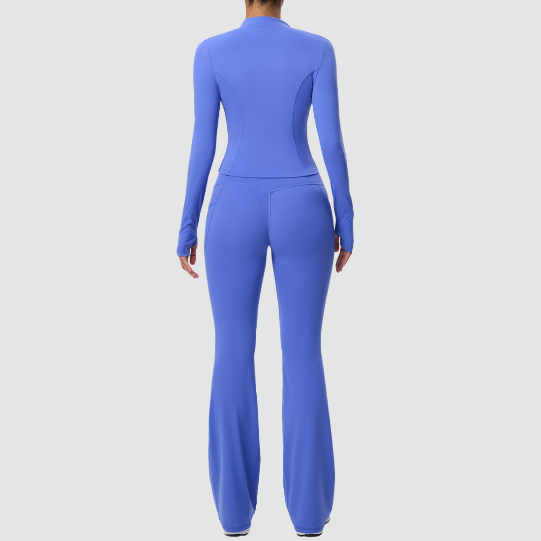 Wholesale Women's Activewear Zip Pocket Jacket & Flare Pants Yoga Set