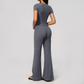 Wholesale Women's Buttery Soft Short Sleeve Crop Top & Flare Pants Yoga Set