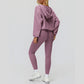V-neck large hooded jacket+Sports tank top+High-waisted leggings 3-piece set