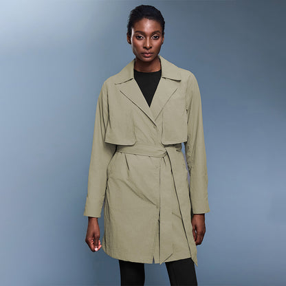 Belted mid-length trench coat for women
