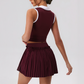 Wholesale Women's Halter Neck Sports Bra & Pleated Mini Skirt Set with Chest Pad