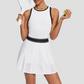 Wholesale Women's Contrast Pleated Tennis Dress with Chest Pads – One-piece tennis dress with built-in chest pads