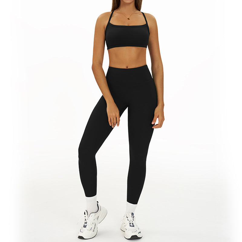 Thin straps Sports Bra + High-waisted leggings 2-Piece Set