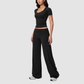 Wholesale Breathable Tank Top& Fold-up High Waist Flare Leggings Set