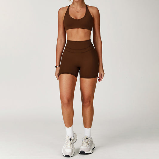 Ultra-soft Cross Back Yoga Bra +Shorts 2 Pieces Set