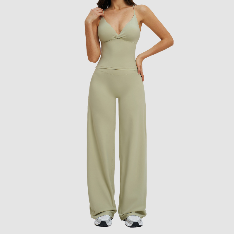 Wholesale thin-strap sports tank top + straight-leg wide-leg pants 2-piece set