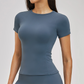 Wholesale short sleeved round neck slim fit waist T-shirt