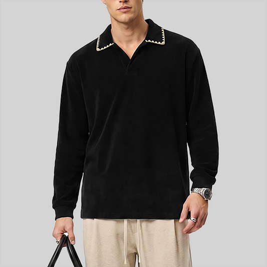 Wholesale Vintage Fleece Polo Sweatshirt – Heavyweight Loose Pullover