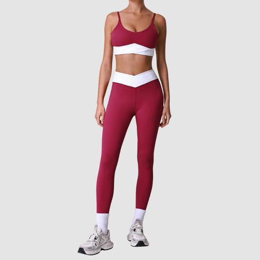 Wholesale Women's Naked-Feel Color-Block Racerback Sports Bra + V-Waist 7/8 Leggings Set – Yoga Fitness Activewear