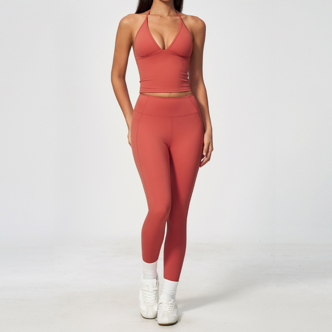 Wholesale Women's Deep-V Sleeveless Vest + Long Pants Yoga Set