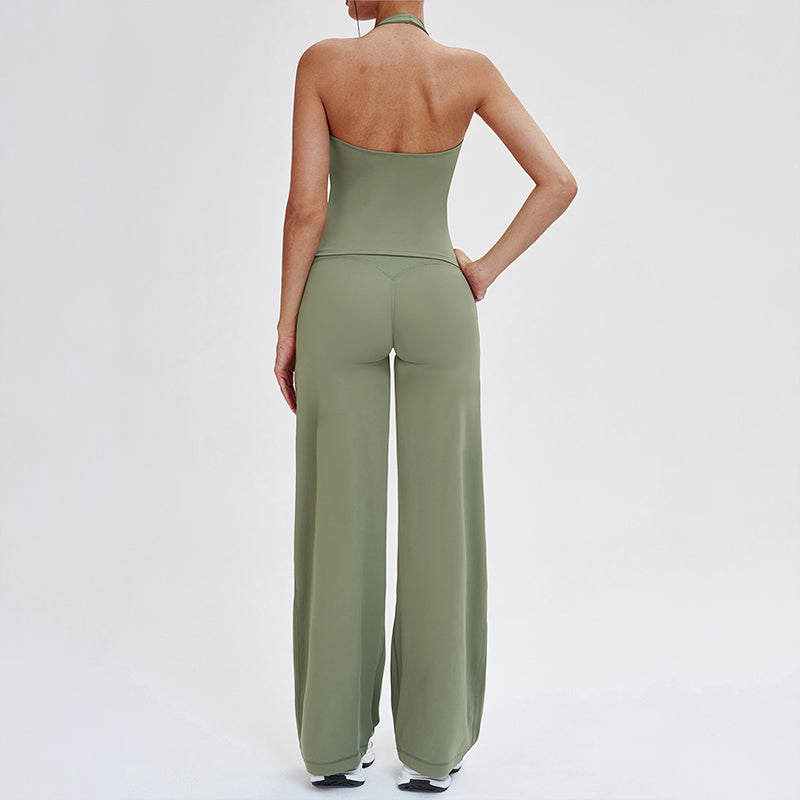 Wholesale open-back tank top + loose wide-leg pants
