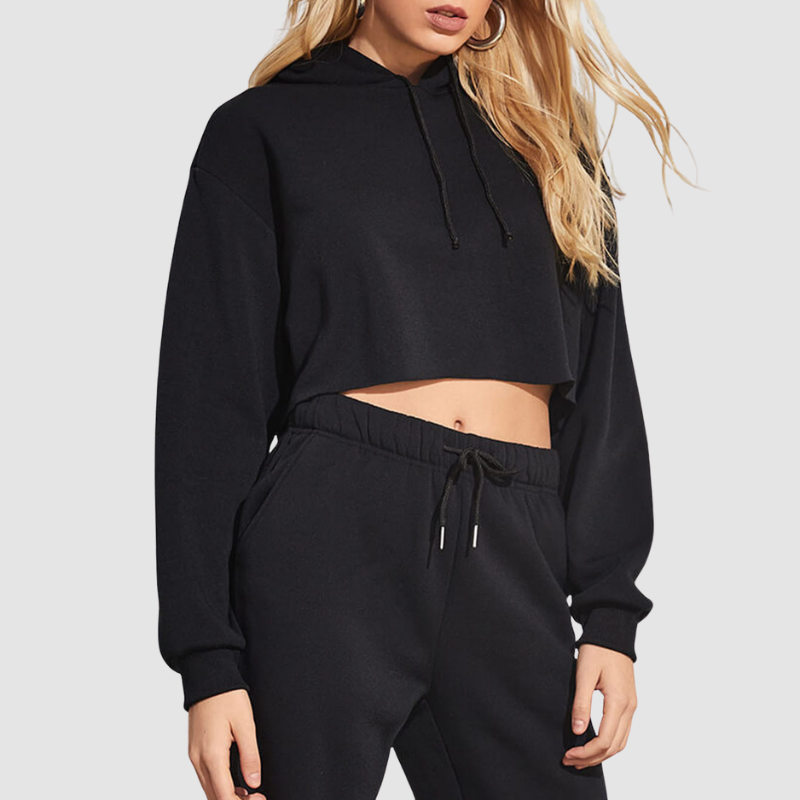 Wholesale solid color cropped drawstring hoodie