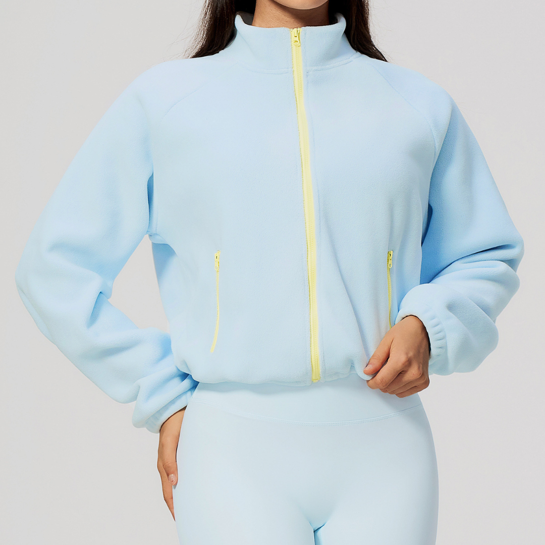 Wholesale Women's Activewear Plush Stand-Collar Zip Cropped Sports Jacket
