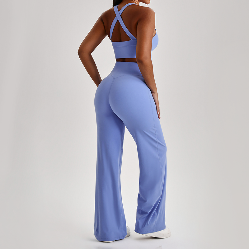 Wholesale Women's Peach Lift High Waist Flare Pants Yoga Set – Cross Back Sports Bra 0258
