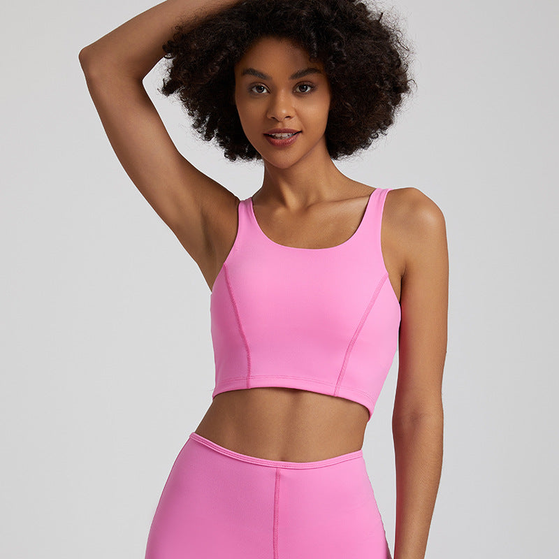 High-waisted nude leggings+U-shaped neckline sports bra 2-piece set