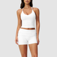 Wholesale women's brushed vest and fold-over hip-lifting shorts set