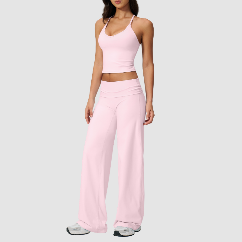 Wholesale Breathable Tank Top& Fold-up High Waist Flare Leggings Set