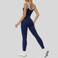 Two-piece contrasting sports tank top+sports leggings 2-piece set