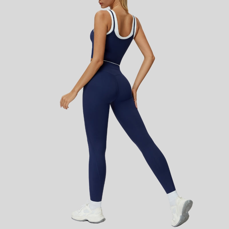 Two-piece contrasting sports tank top+sports leggings 2-piece set