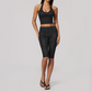 Wholesale Women's Deep V high-elastic polka-dot vest + high-waisted Capri Shorts Set