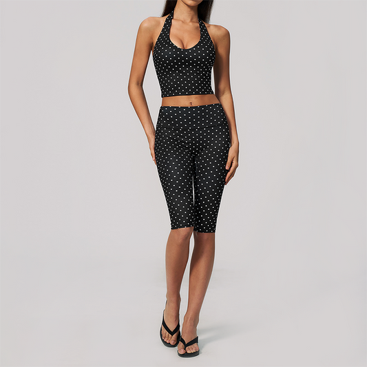 Wholesale Women's Deep V high-elastic polka-dot vest + high-waisted Capri Shorts Set