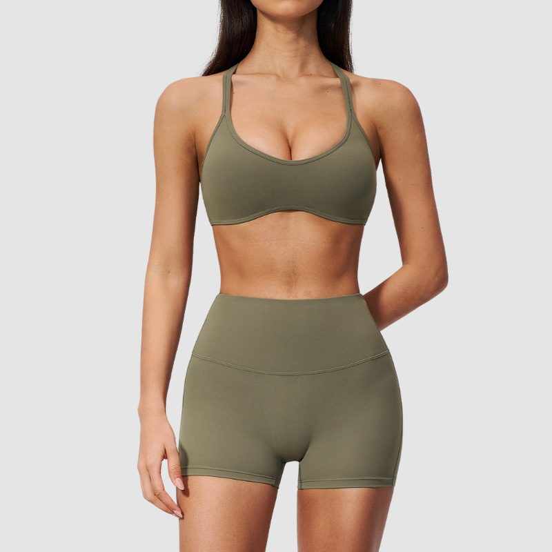 Wholesale Women's Sports Bra and Shorts Set – Creamy Brushed Fabric Fitness Set