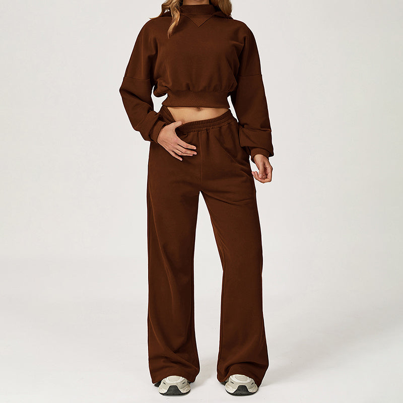 Cropped Hooded Sweatshirt + Loose Sweatpants 2-Piece Set